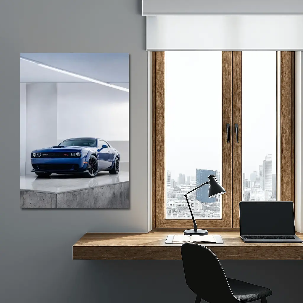 Dodge Challenger SRT Blue Garage Shot – Wall Art