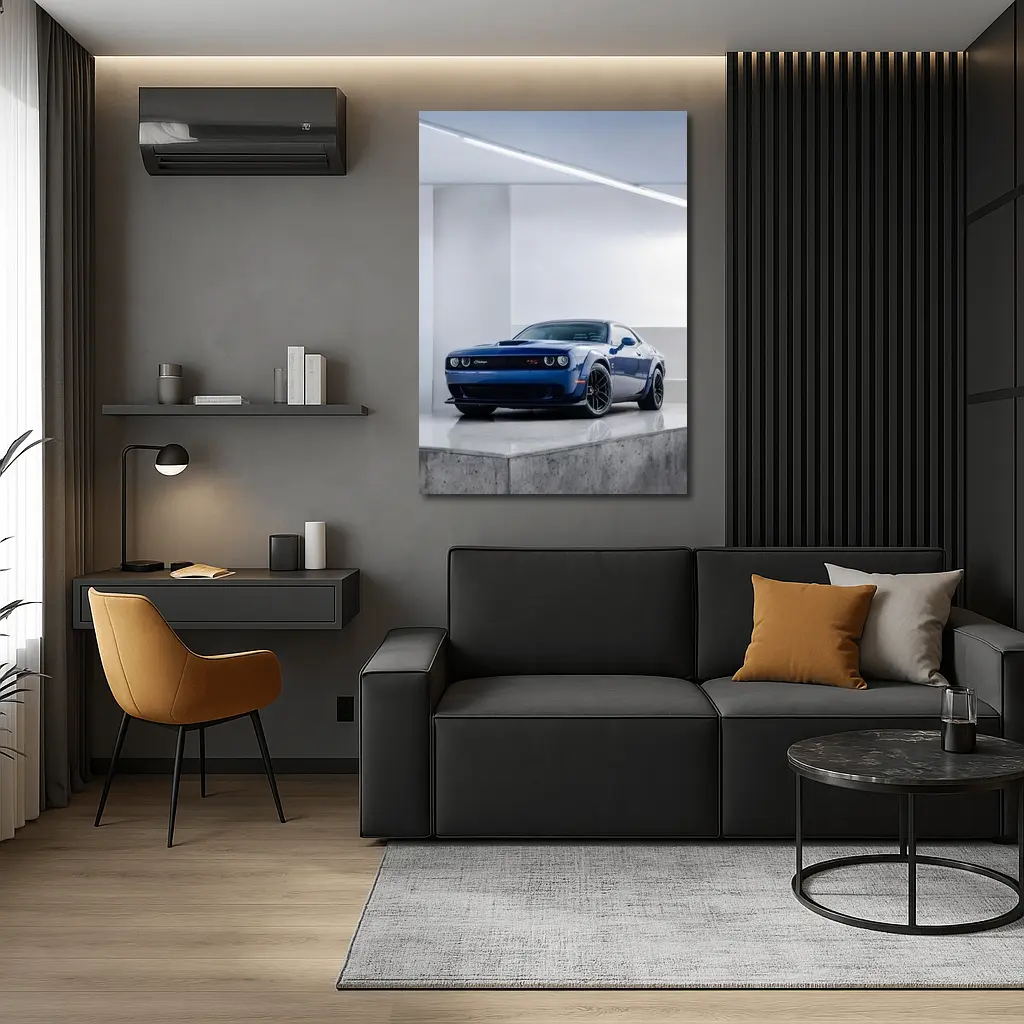 Dodge Challenger SRT Blue Garage Shot – Wall Art