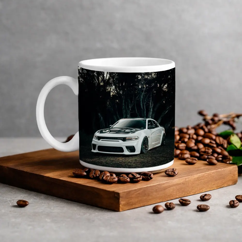 Dodge Charger White Muscle Car Dark Forest – Mugs