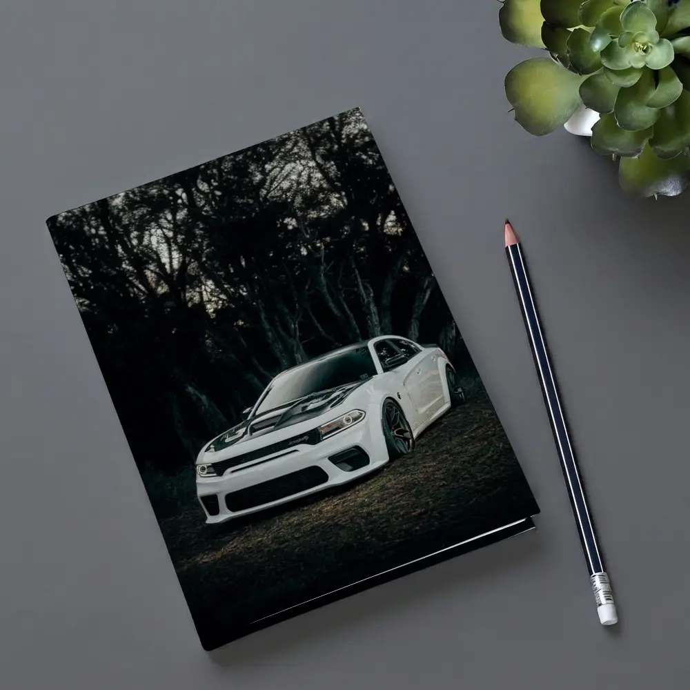 Dodge Charger White Muscle Car Dark Forest – Notebooks