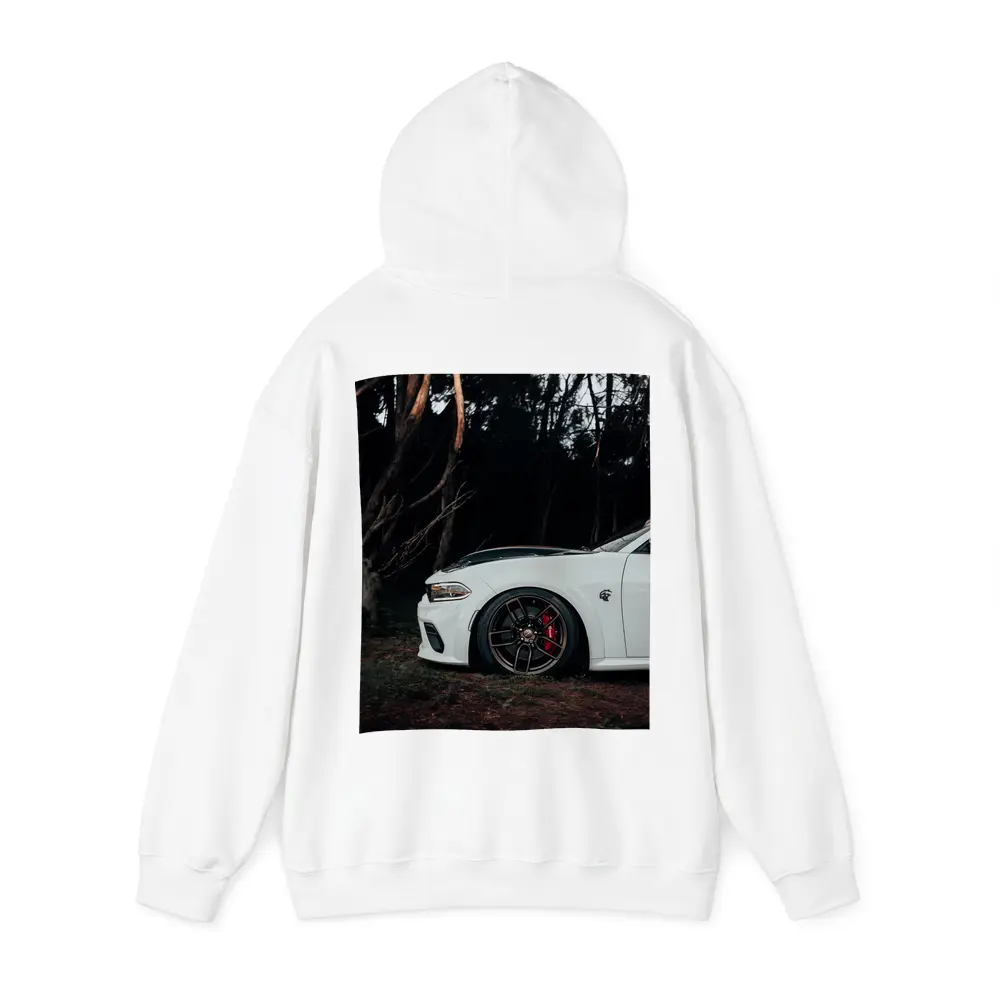 Dodge Charger White Muscle Car Dark Forest – Hoodies