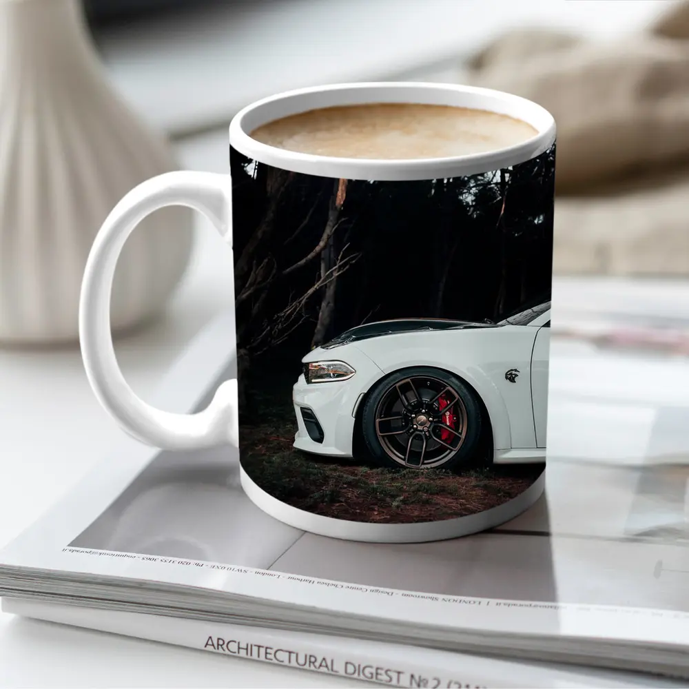 Dodge Charger White Muscle Car Dark Forest – Mugs