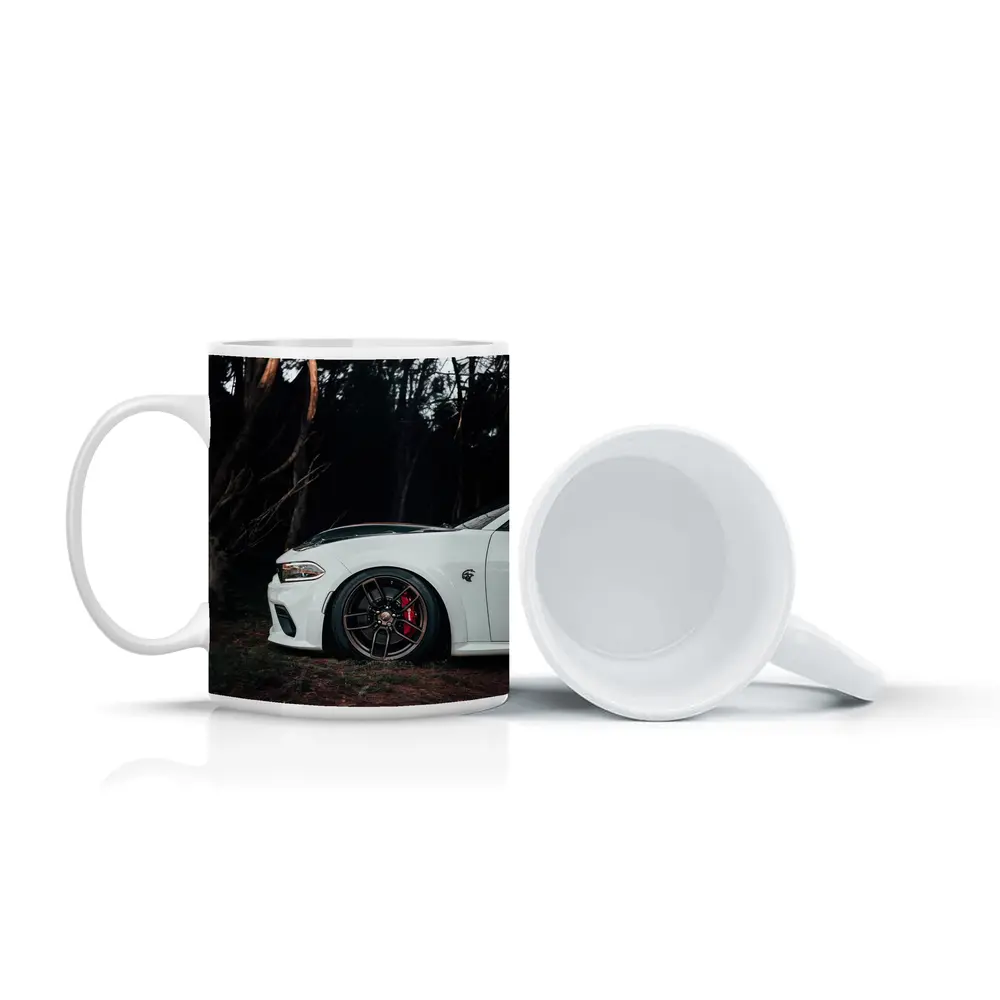 Dodge Charger White Muscle Car Dark Forest – Mugs