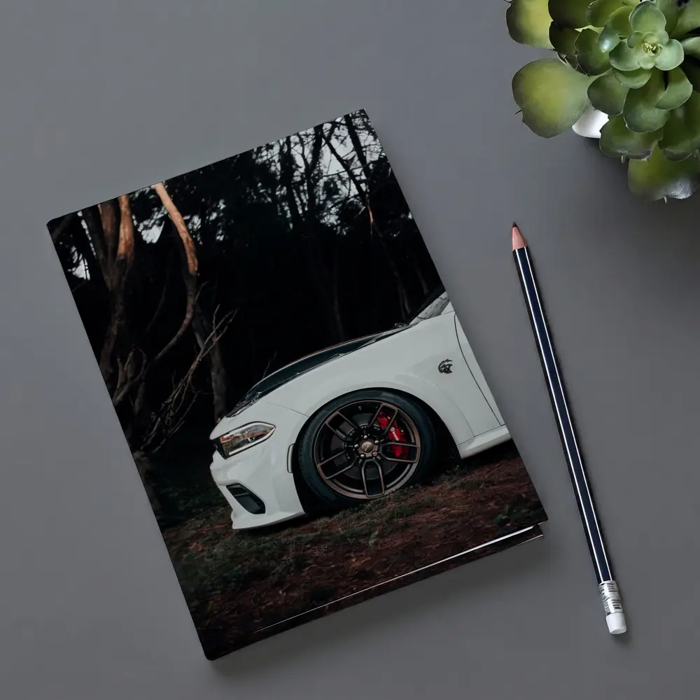Dodge Charger White Muscle Car Dark Forest – Notebooks