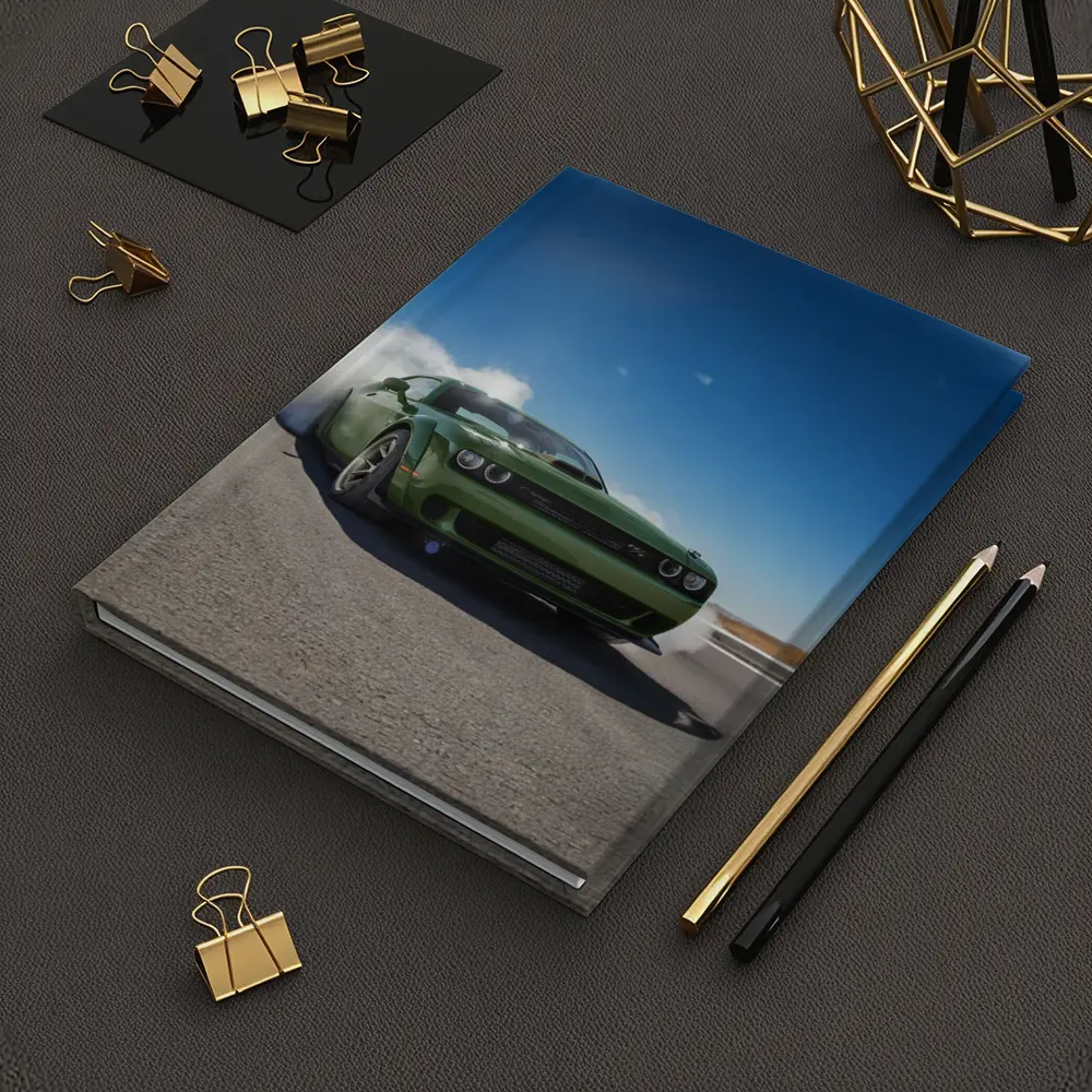 Dodge Challenger Green Muscle Car Burnout Road – Notebooks
