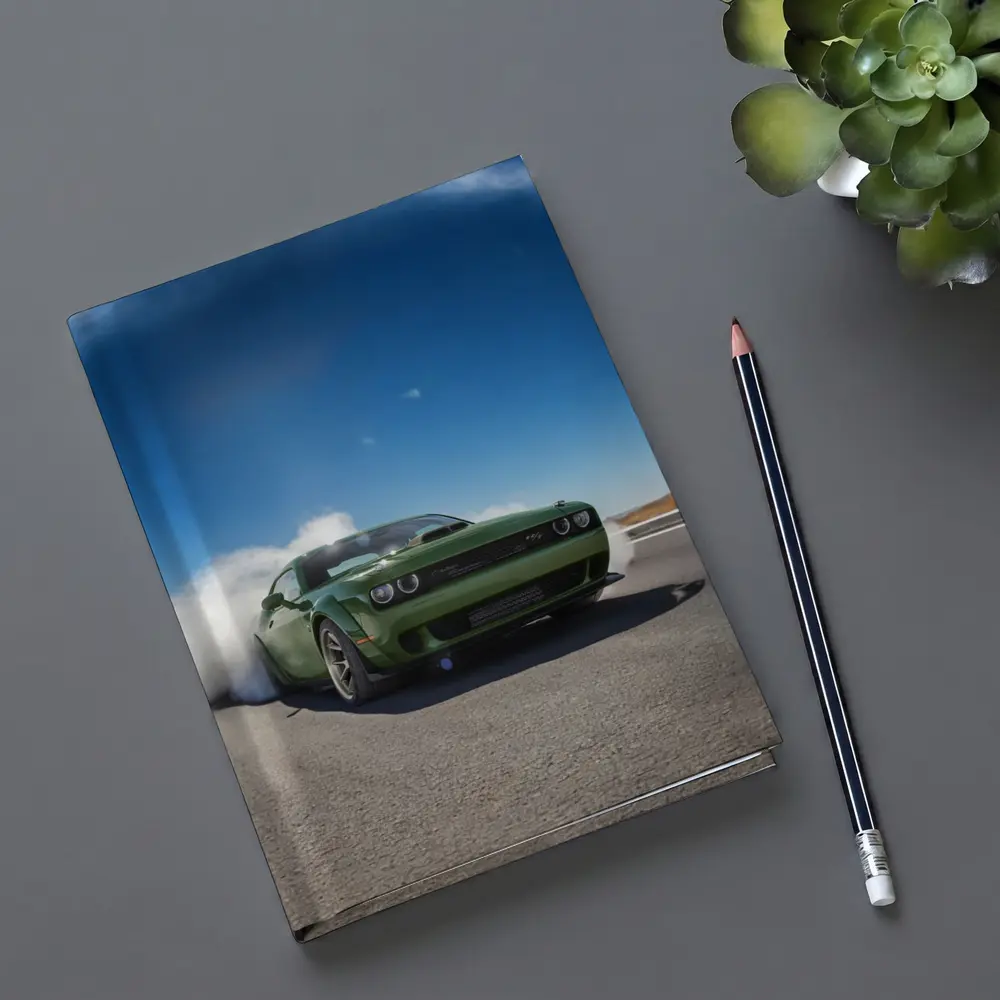 Dodge Challenger Green Muscle Car Burnout Road – Notebooks