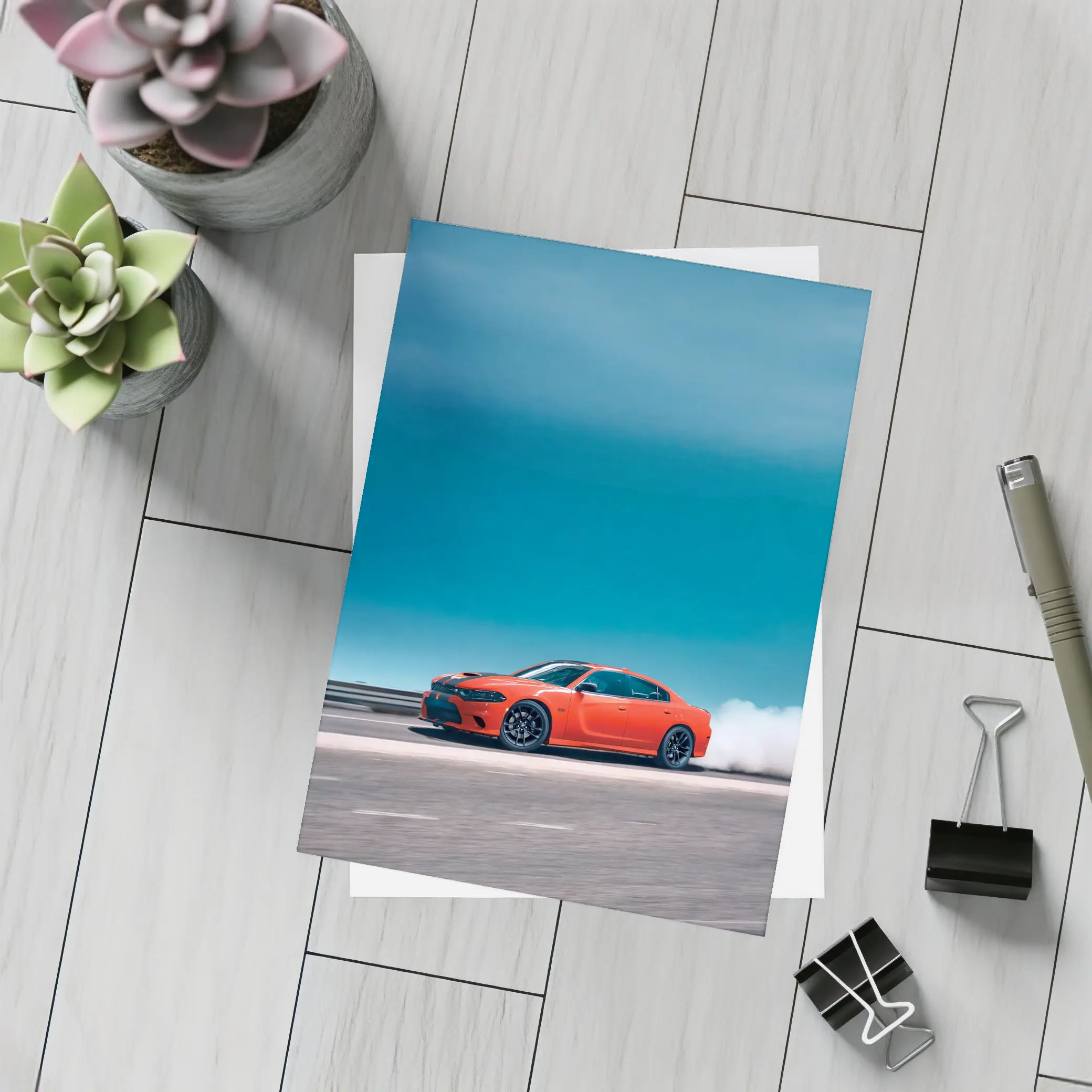 Dodge Charger Burnout Blue Sky Road – Postcards