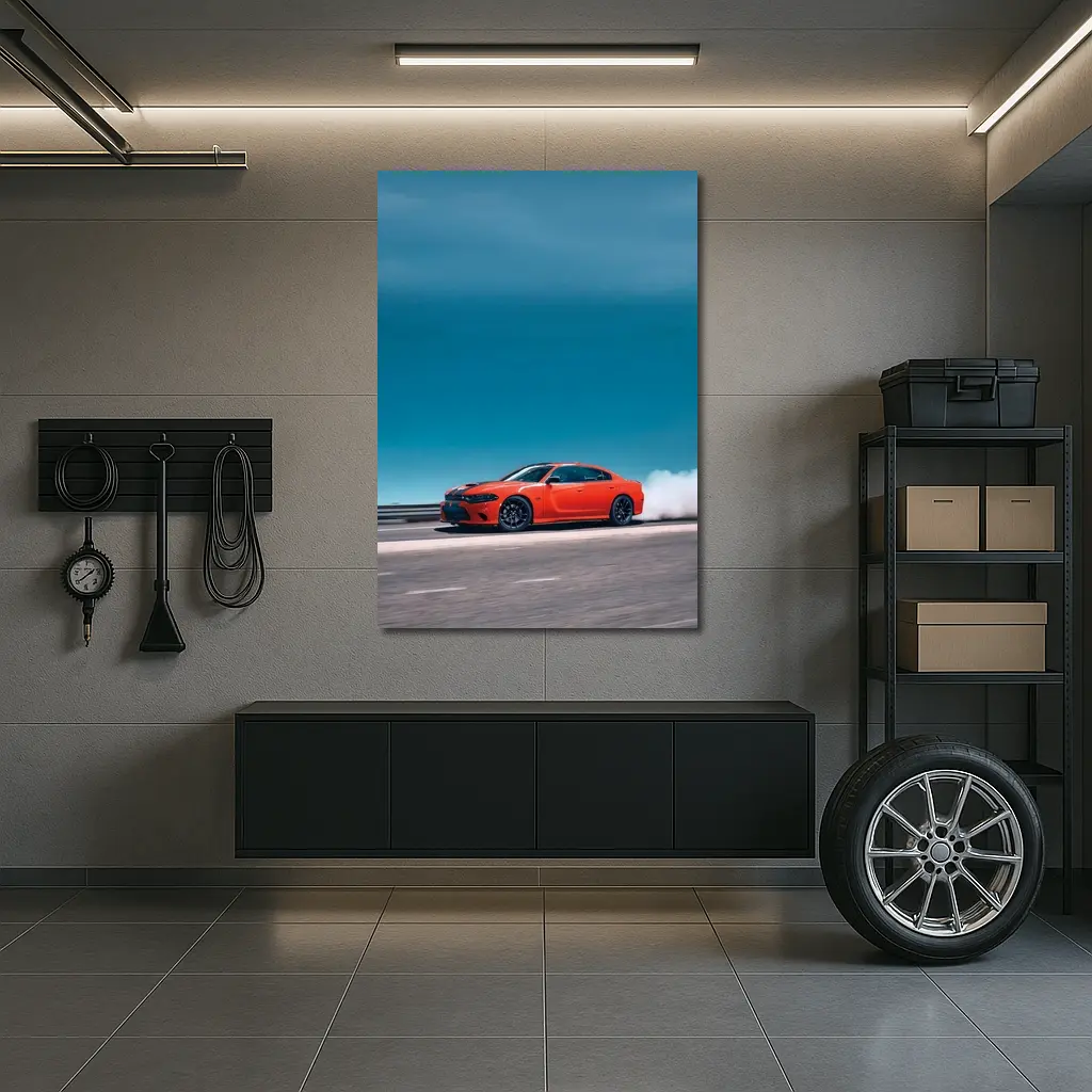 Dodge Charger Burnout Blue Sky Road – Wall Art