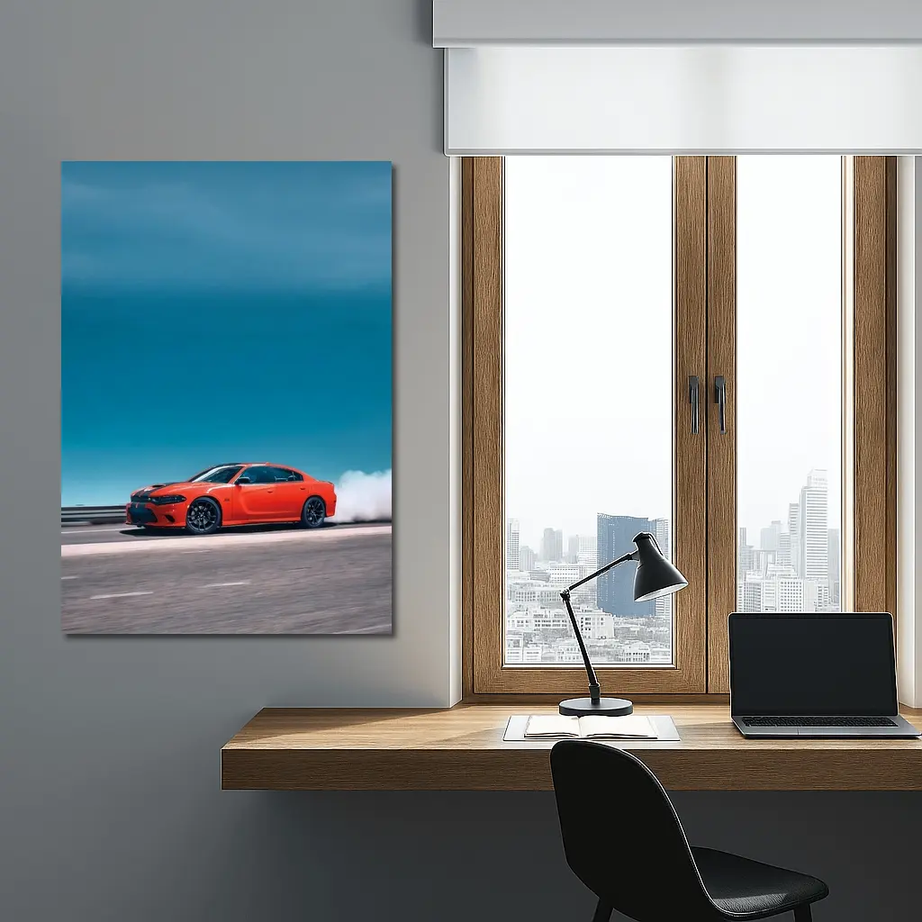 Dodge Charger Burnout Blue Sky Road – Wall Art