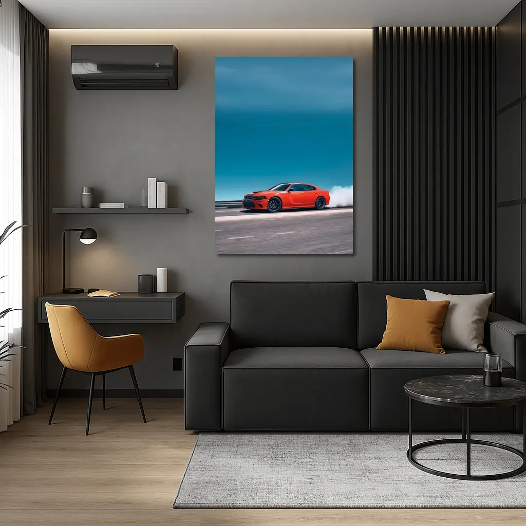 Dodge Charger Burnout Blue Sky Road – Wall Art