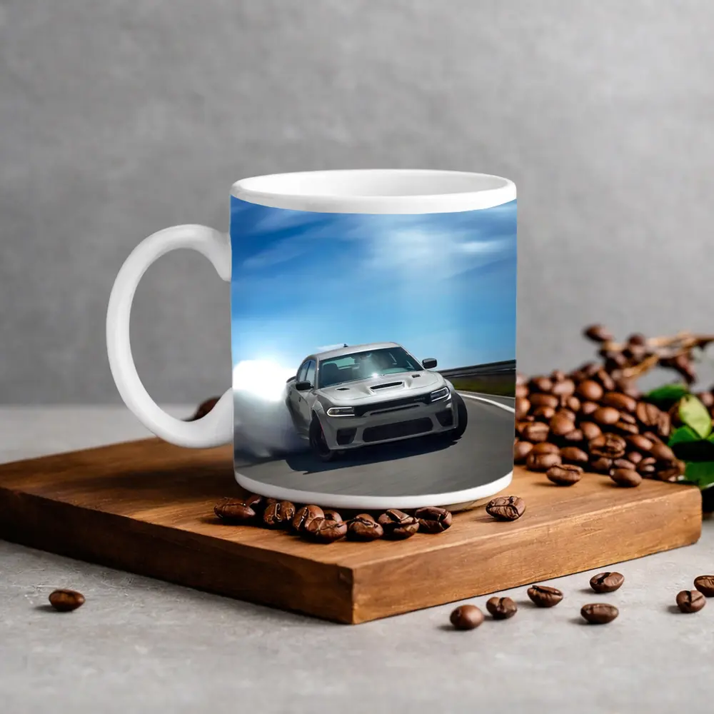 Dodge Charger Drifting on Open Road – Mugs