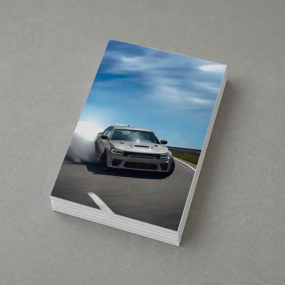 Dodge Charger Drifting on Open Road – Postcards