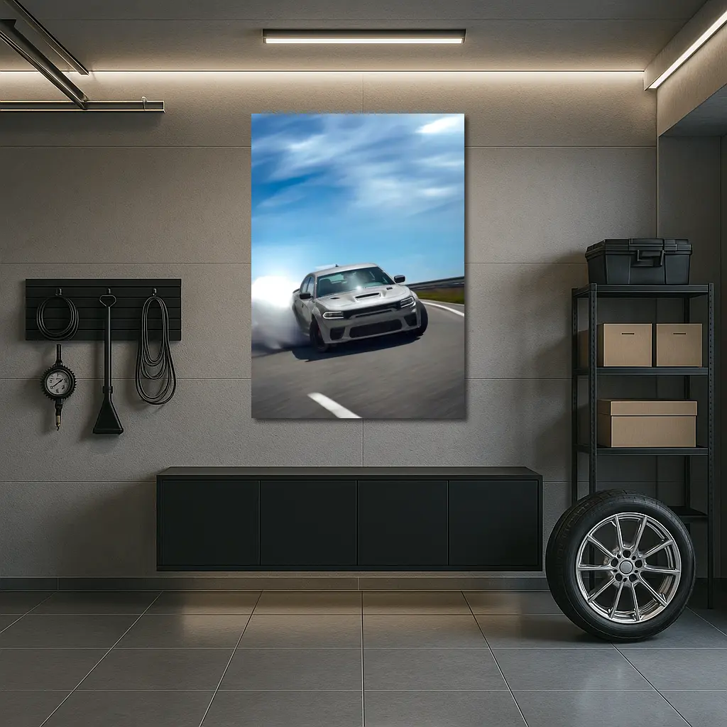 Dodge Charger Drifting on Open Road – Wall Art