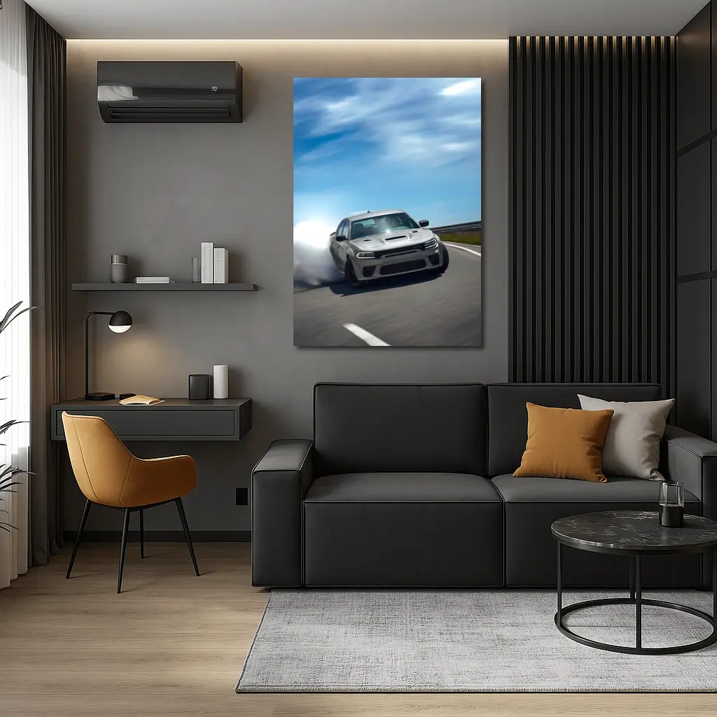Dodge Charger Drifting on Open Road – Wall Art