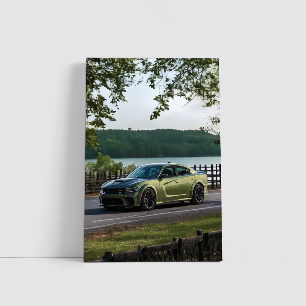Dodge Charger Green Muscle Car By Lake – Wall Art