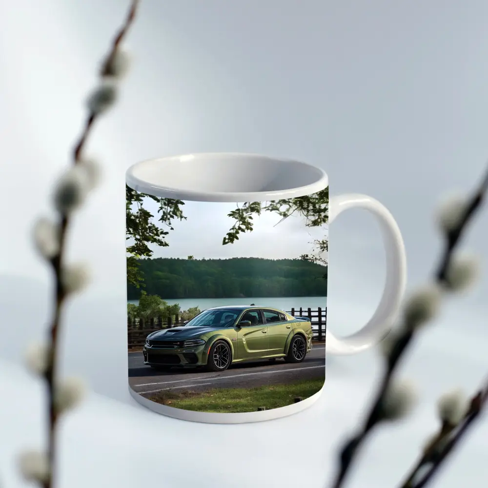Dodge Charger Green Muscle Car By Lake – Mugs
