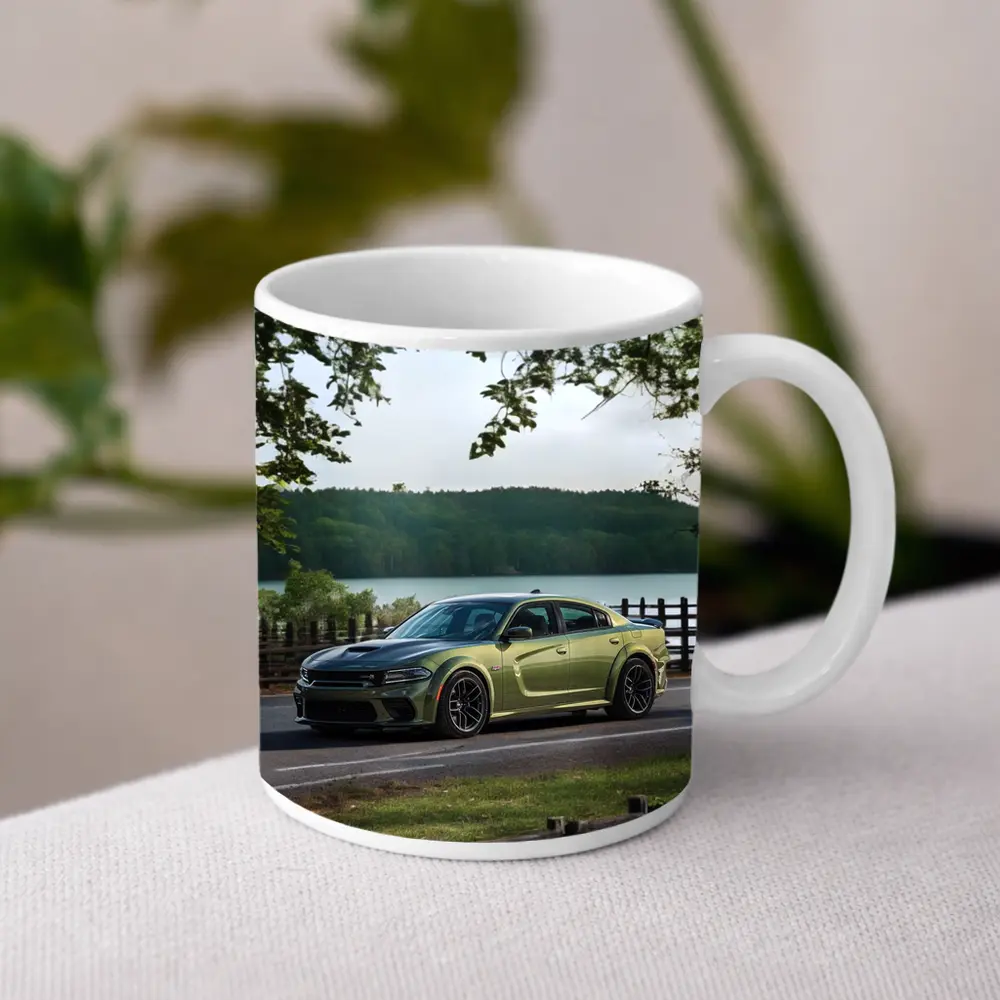 Dodge Charger Green Muscle Car By Lake – Mugs