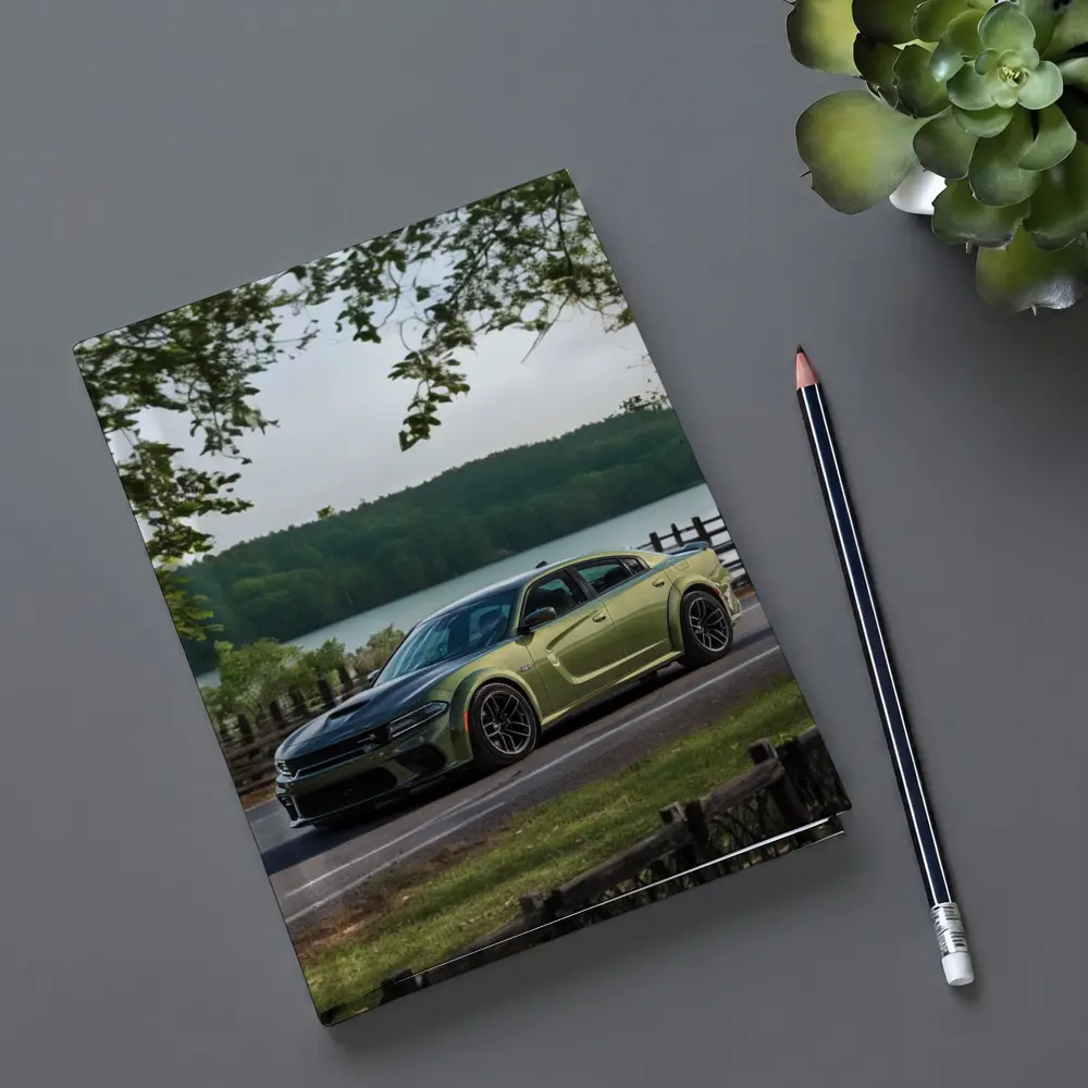 Dodge Charger Green Muscle Car By Lake – Notebooks
