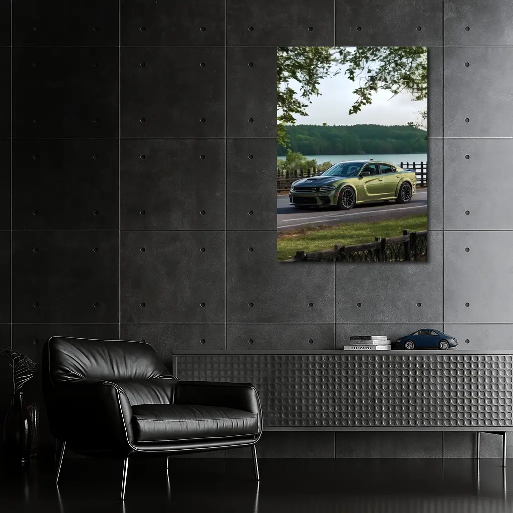 Dodge Charger Green Muscle Car By Lake – Wall Art
