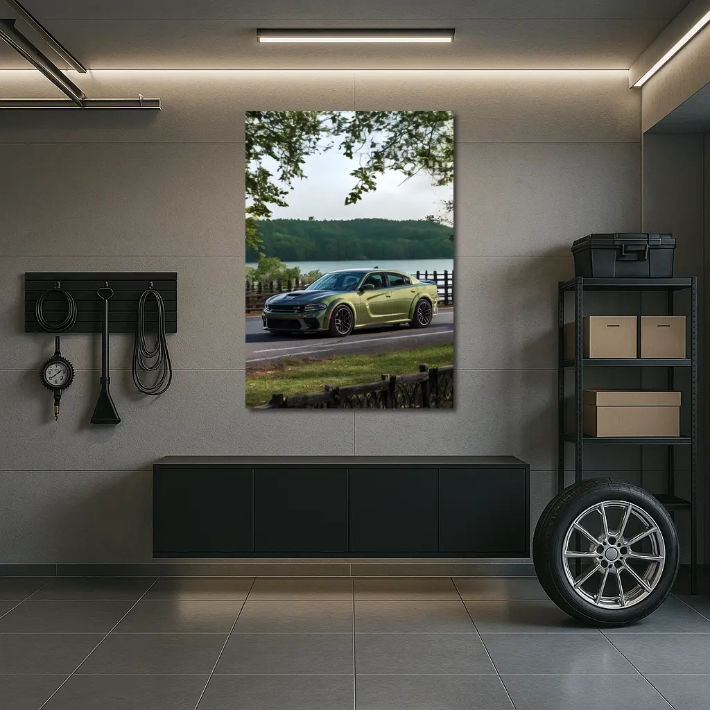 Dodge Charger Green Muscle Car By Lake – Wall Art