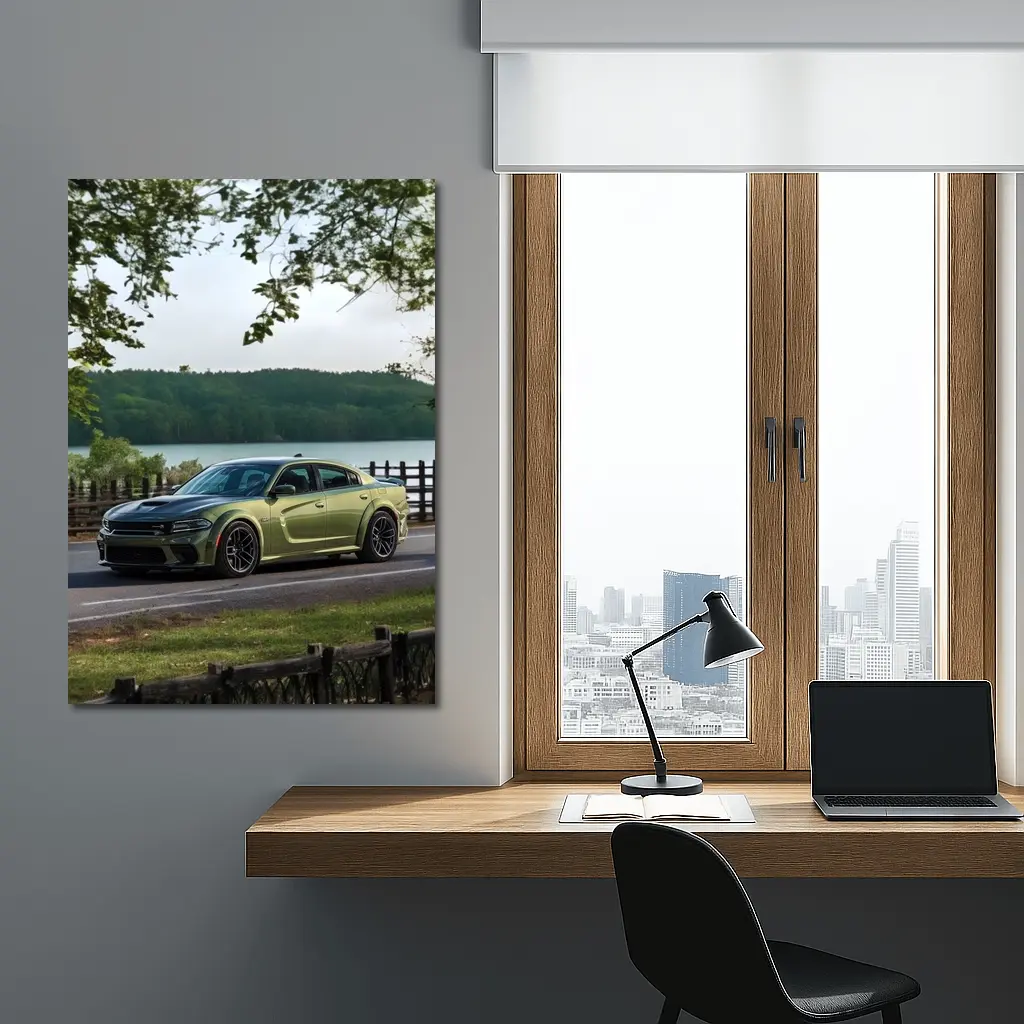 Dodge Charger Green Muscle Car By Lake – Wall Art
