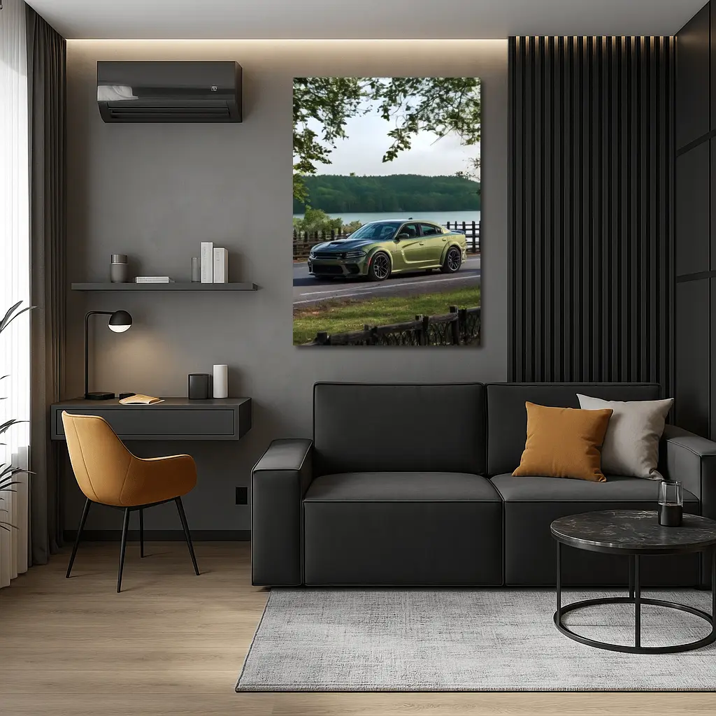 Dodge Charger Green Muscle Car By Lake – Wall Art