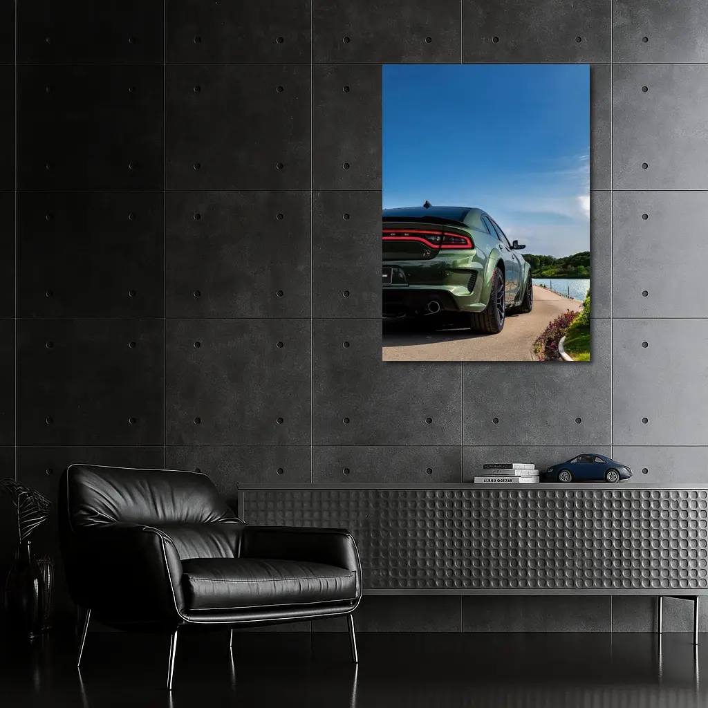 Dodge Charger Green Rear View Lakeside – Wall Art