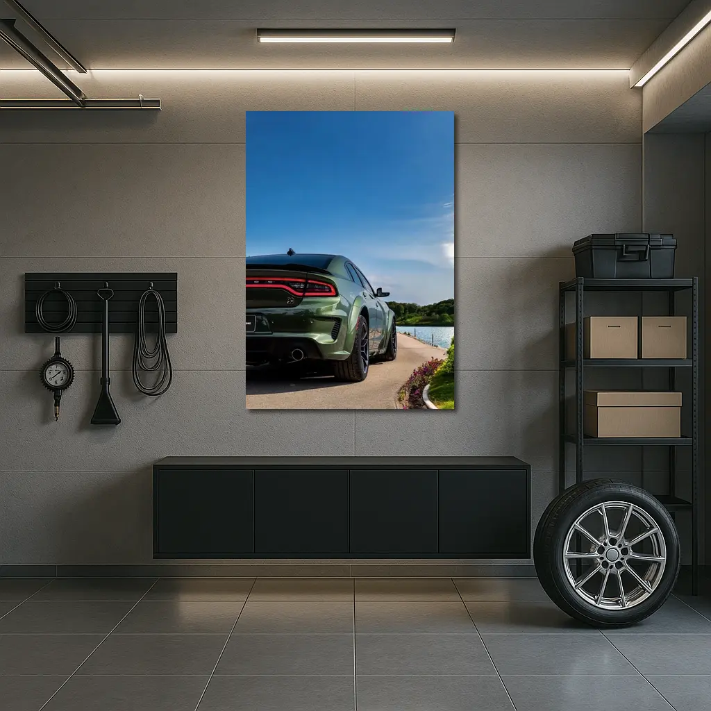 Dodge Charger Green Rear View Lakeside – Wall Art