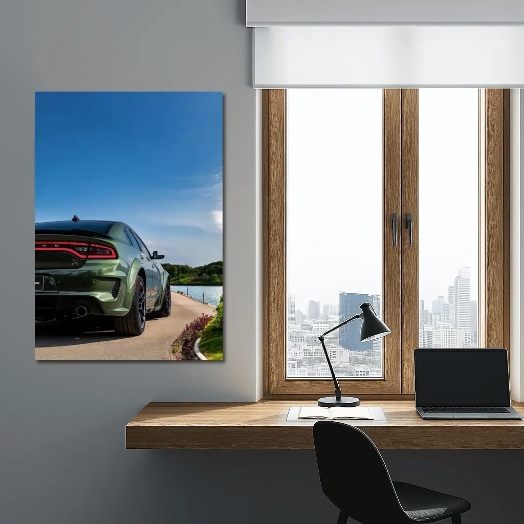 Dodge Charger Green Rear View Lakeside – Wall Art