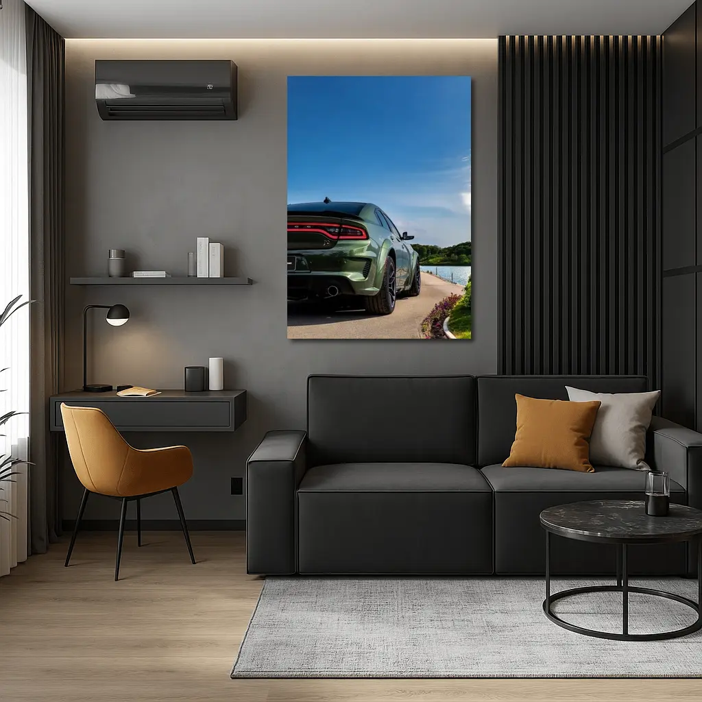Dodge Charger Green Rear View Lakeside – Wall Art