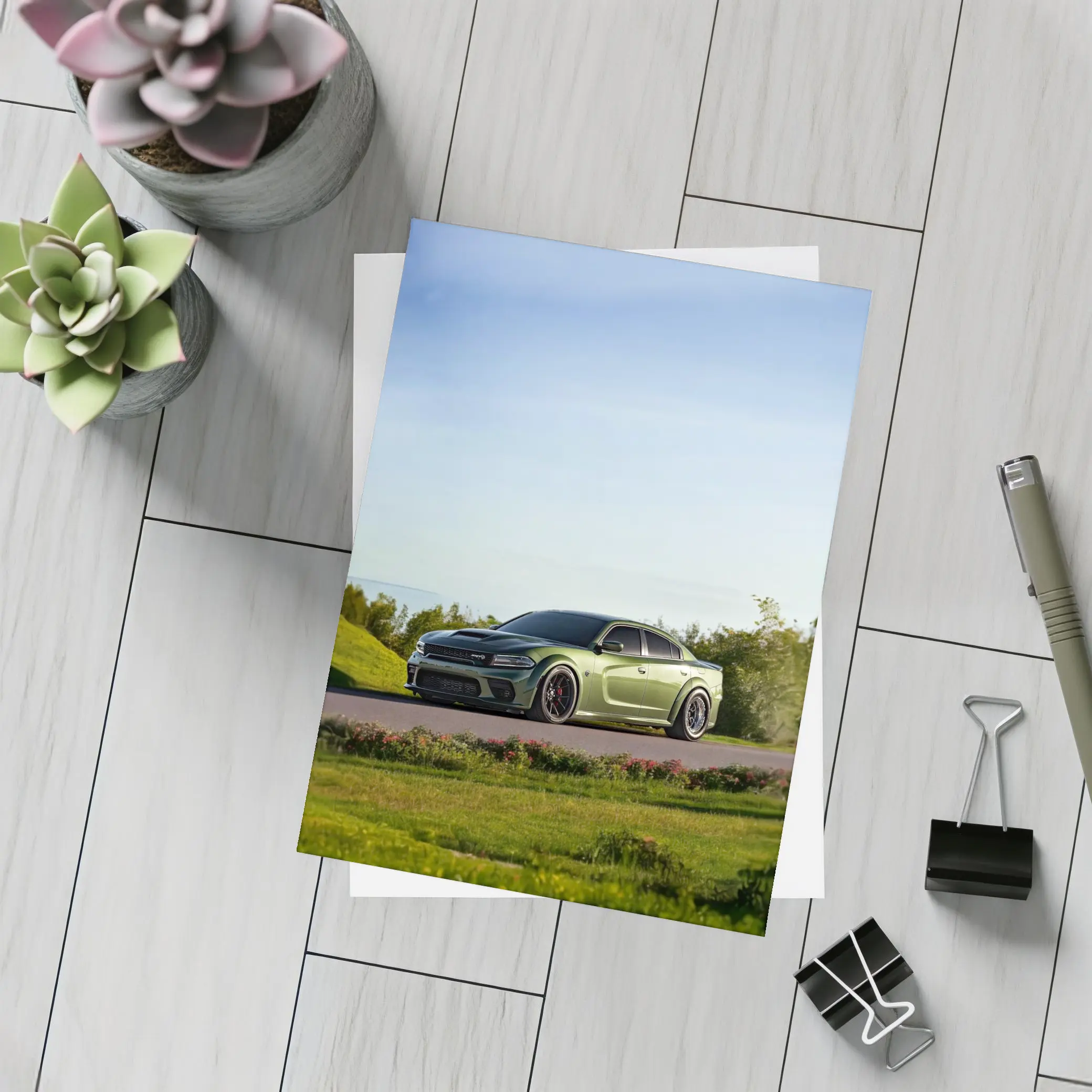 Dodge Charger Green Muscle Car Outdoor – Postcards