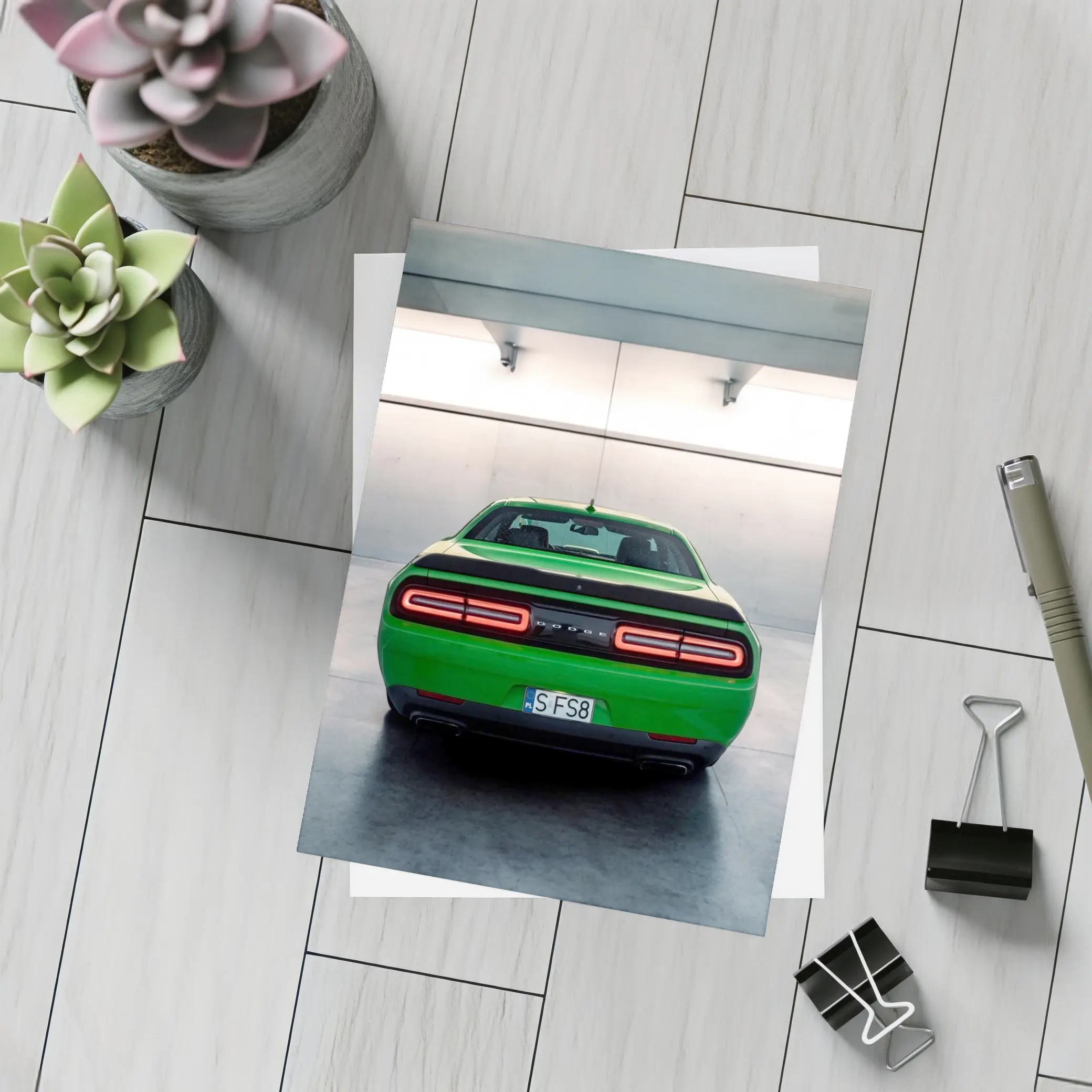 Dodge Challenger Green Rear Parking Garage – Postcards