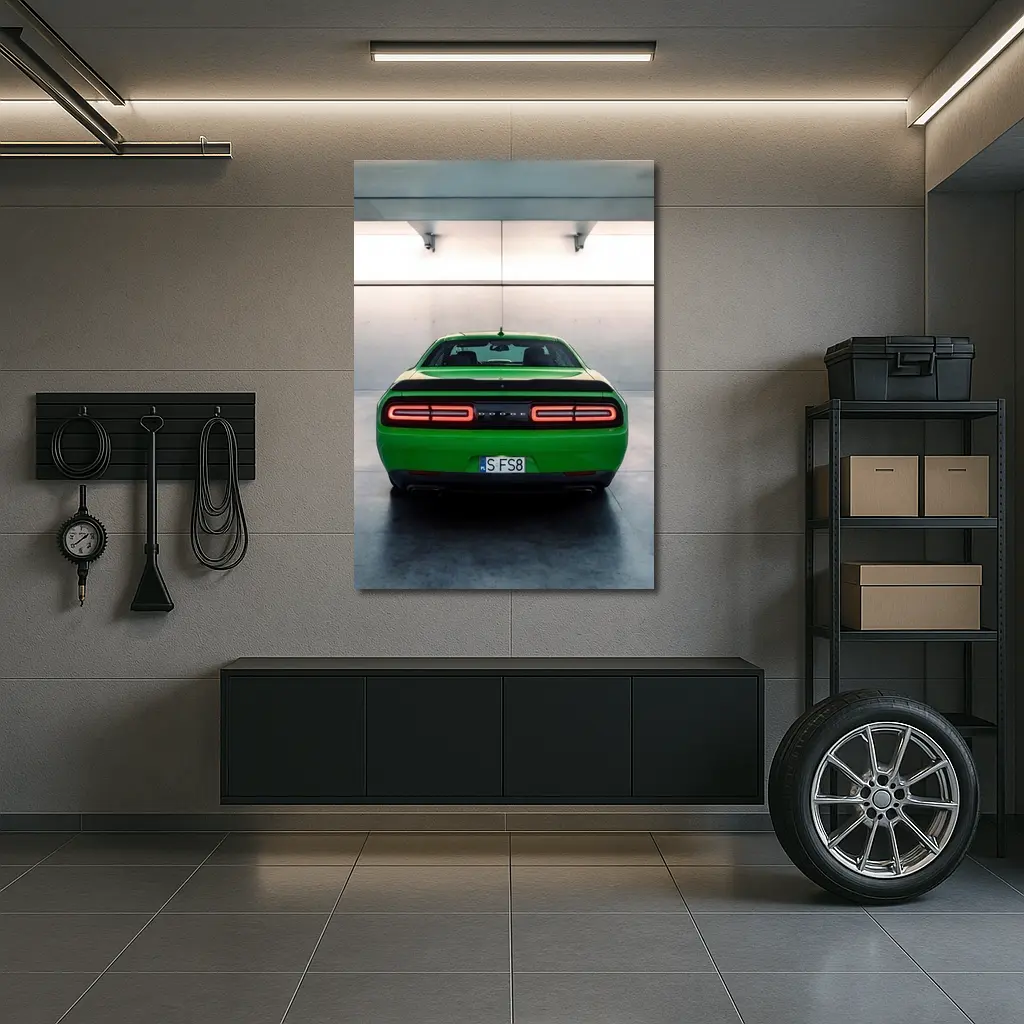 Dodge Challenger Green Rear Parking Garage – Wall Art