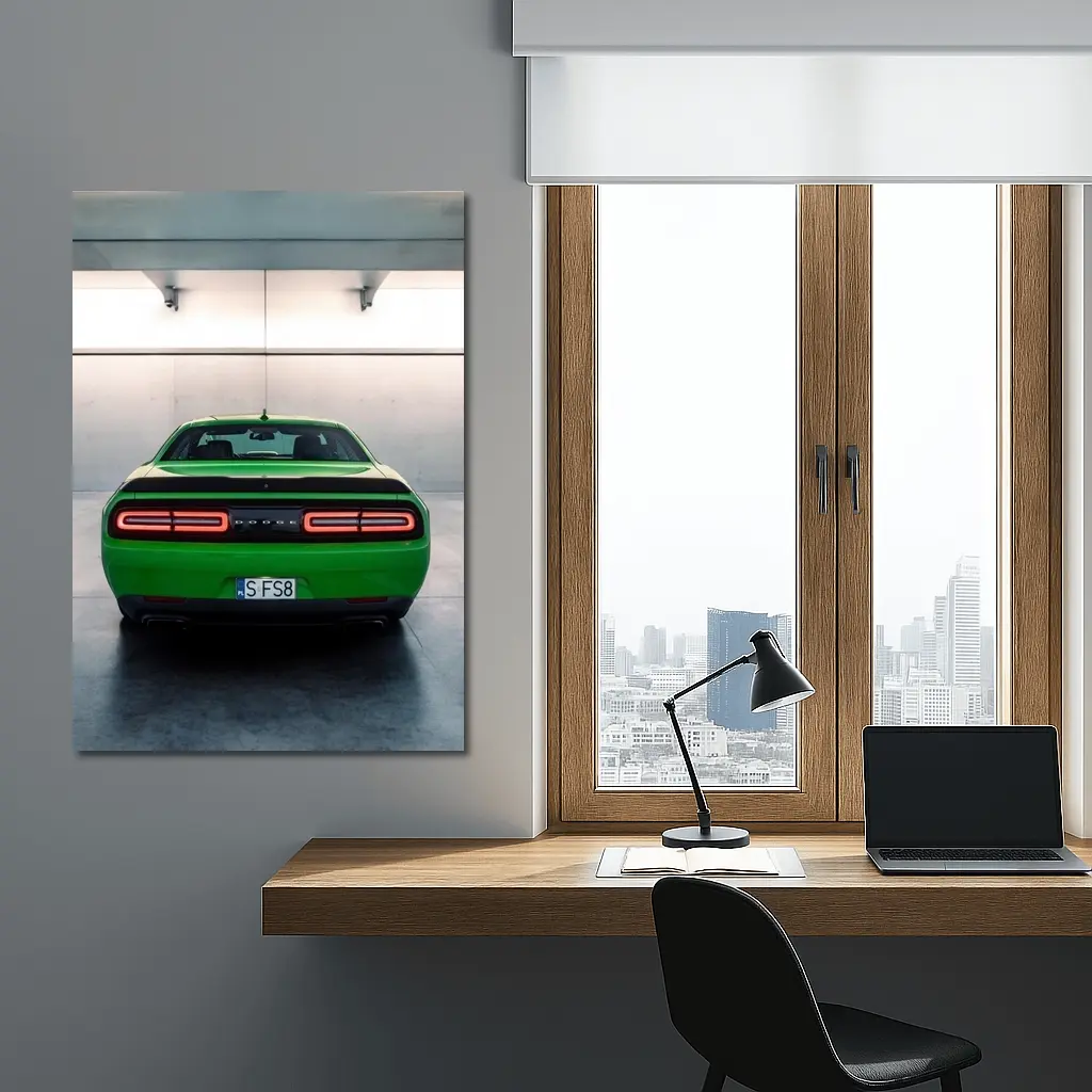 Dodge Challenger Green Rear Parking Garage – Wall Art