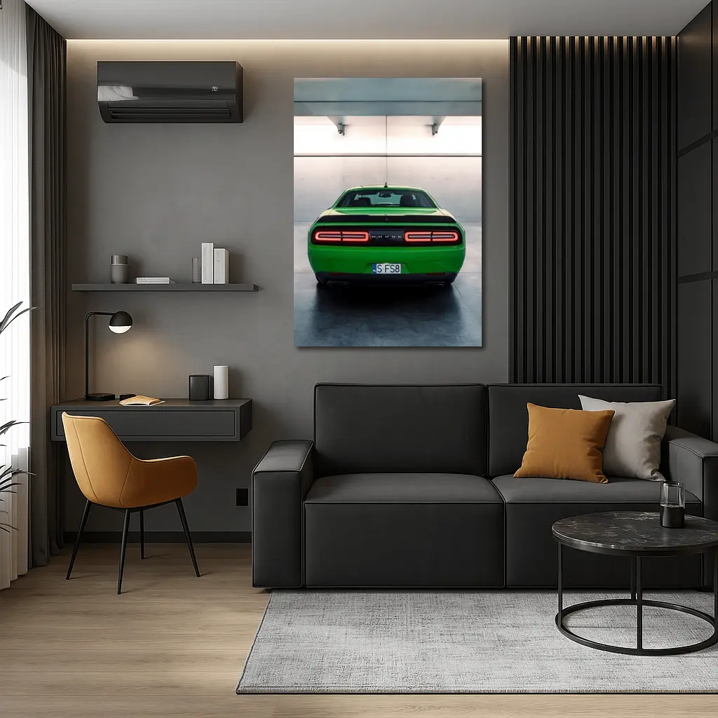 Dodge Challenger Green Rear Parking Garage – Wall Art