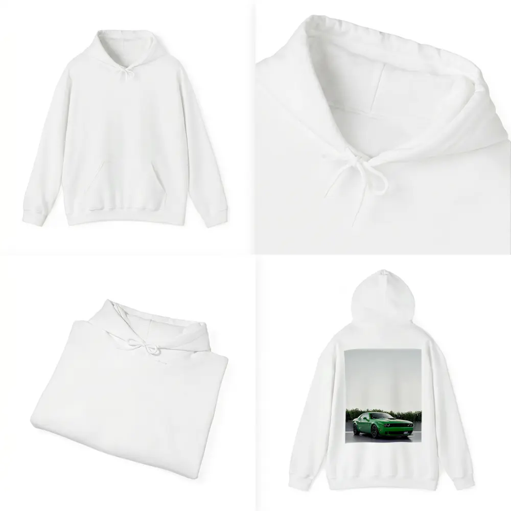 Dodge Challenger Green Muscle Car Parking Lot – Hoodies