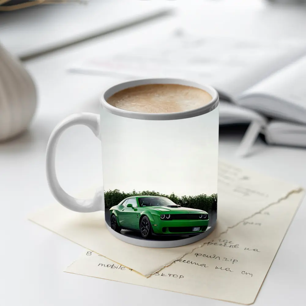 Dodge Challenger Green Muscle Car Parking Lot – Mugs
