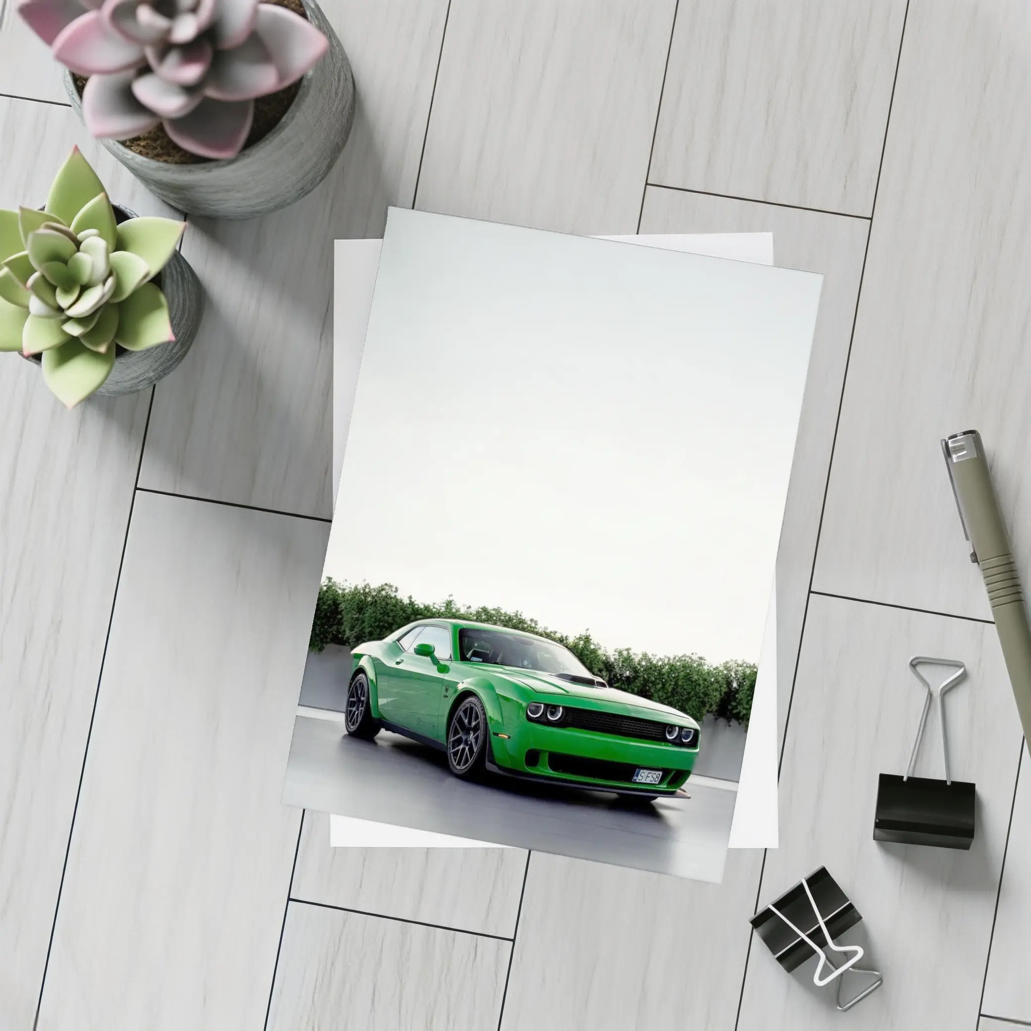 Dodge Challenger Green Muscle Car Parking Lot – Postcards