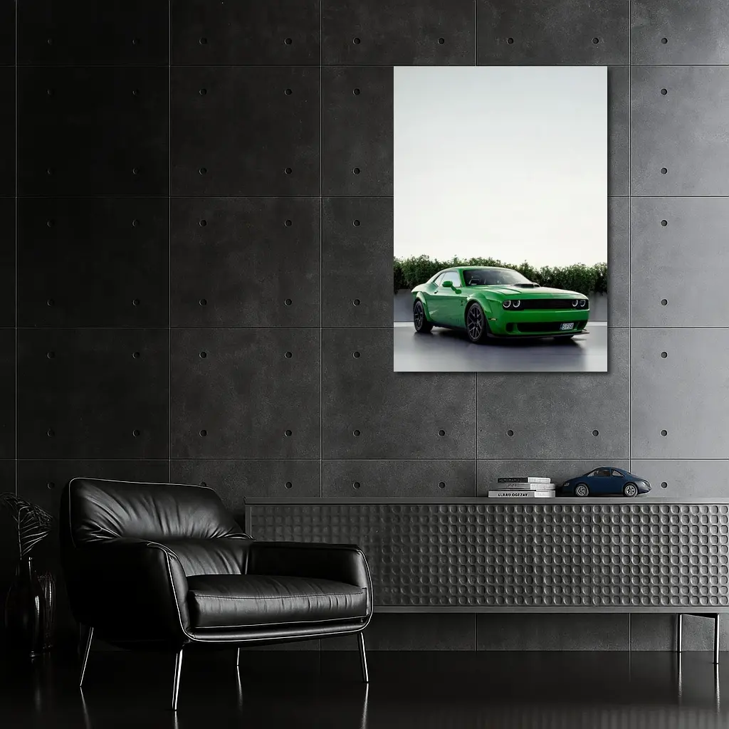 Dodge Challenger Green Muscle Car Parking Lot – Wall Art