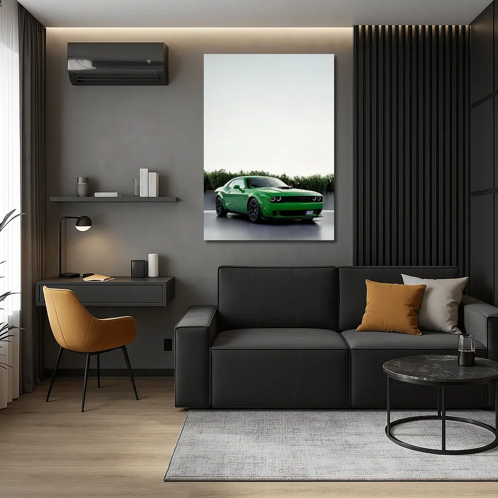 Dodge Challenger Green Muscle Car Parking Lot – Wall Art