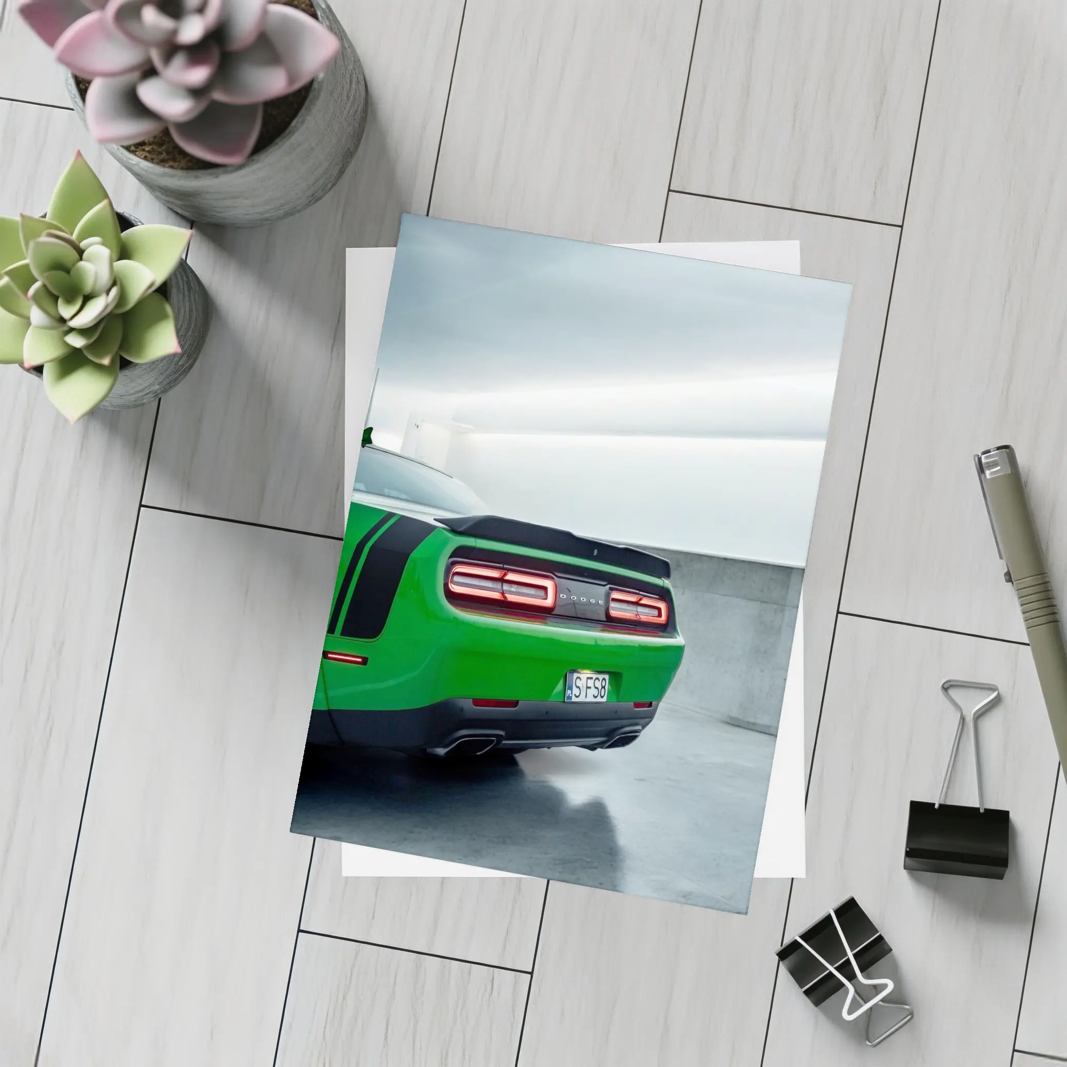 Dodge Challenger Green Rear Parking Garage – Postcards