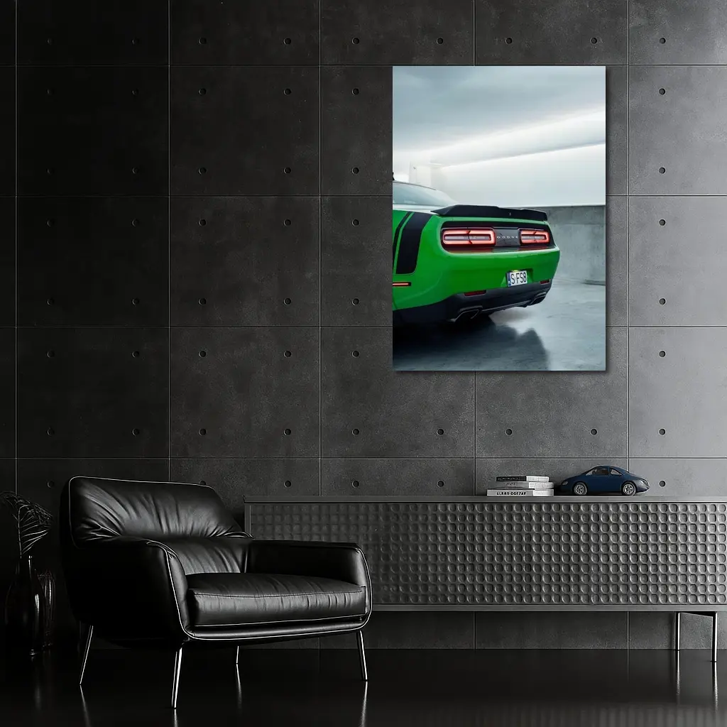 Dodge Challenger Green Rear Parking Garage – Wall Art