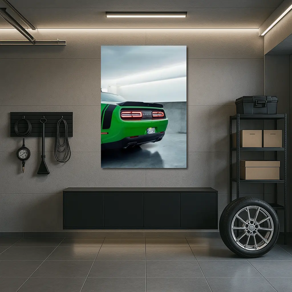 Dodge Challenger Green Rear Parking Garage – Wall Art