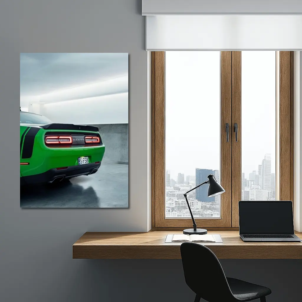 Dodge Challenger Green Rear Parking Garage – Wall Art