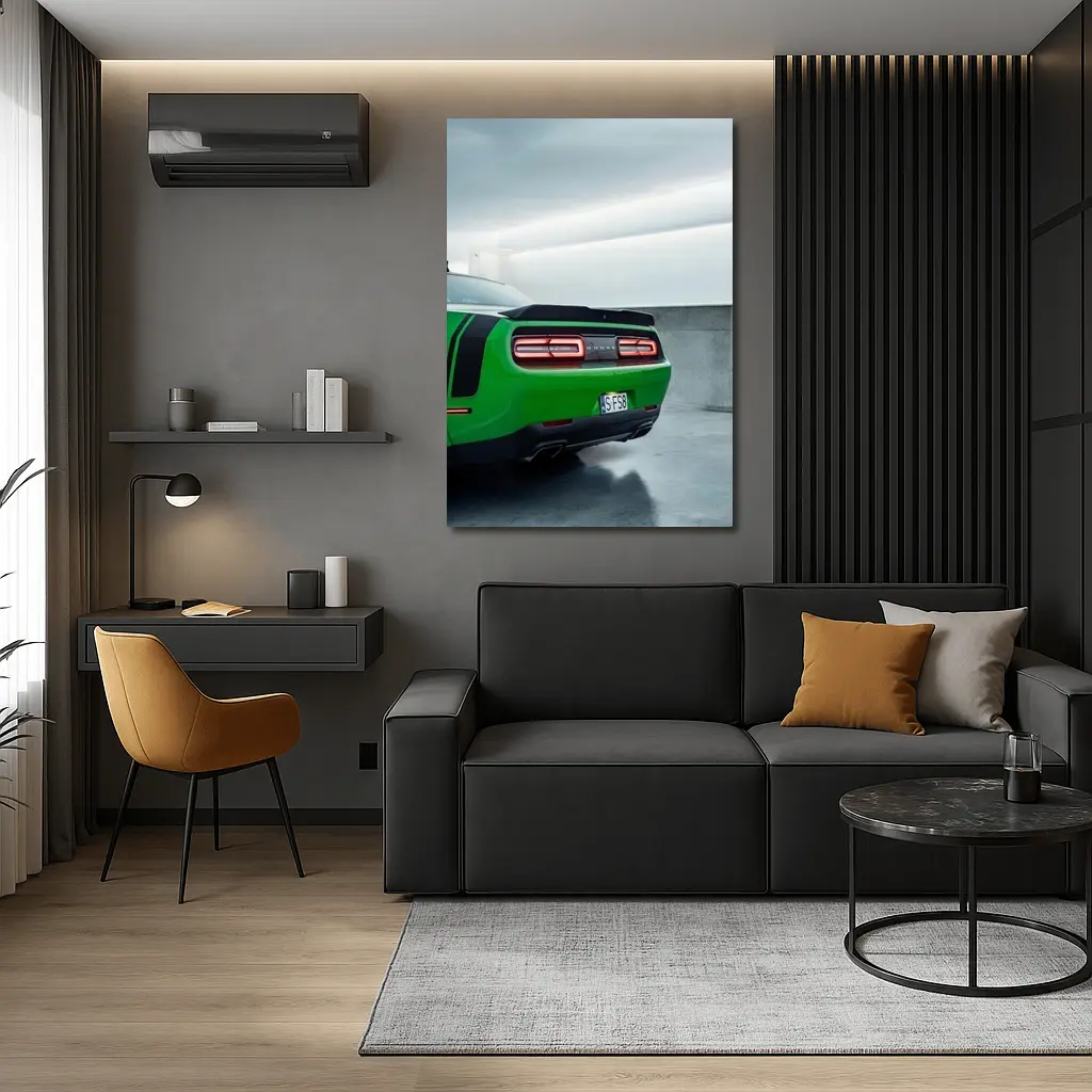 Dodge Challenger Green Rear Parking Garage – Wall Art