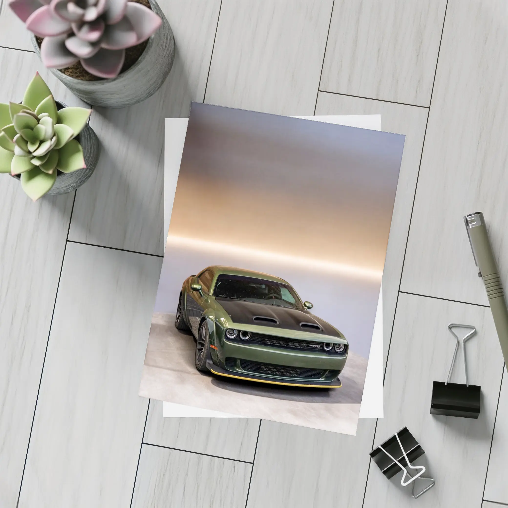 Dodge Challenger Green Muscle Car Studio – Postcards