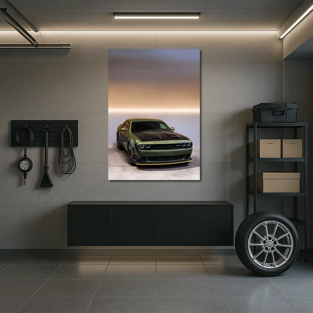 Dodge Challenger Green Muscle Car Studio – Wall Art