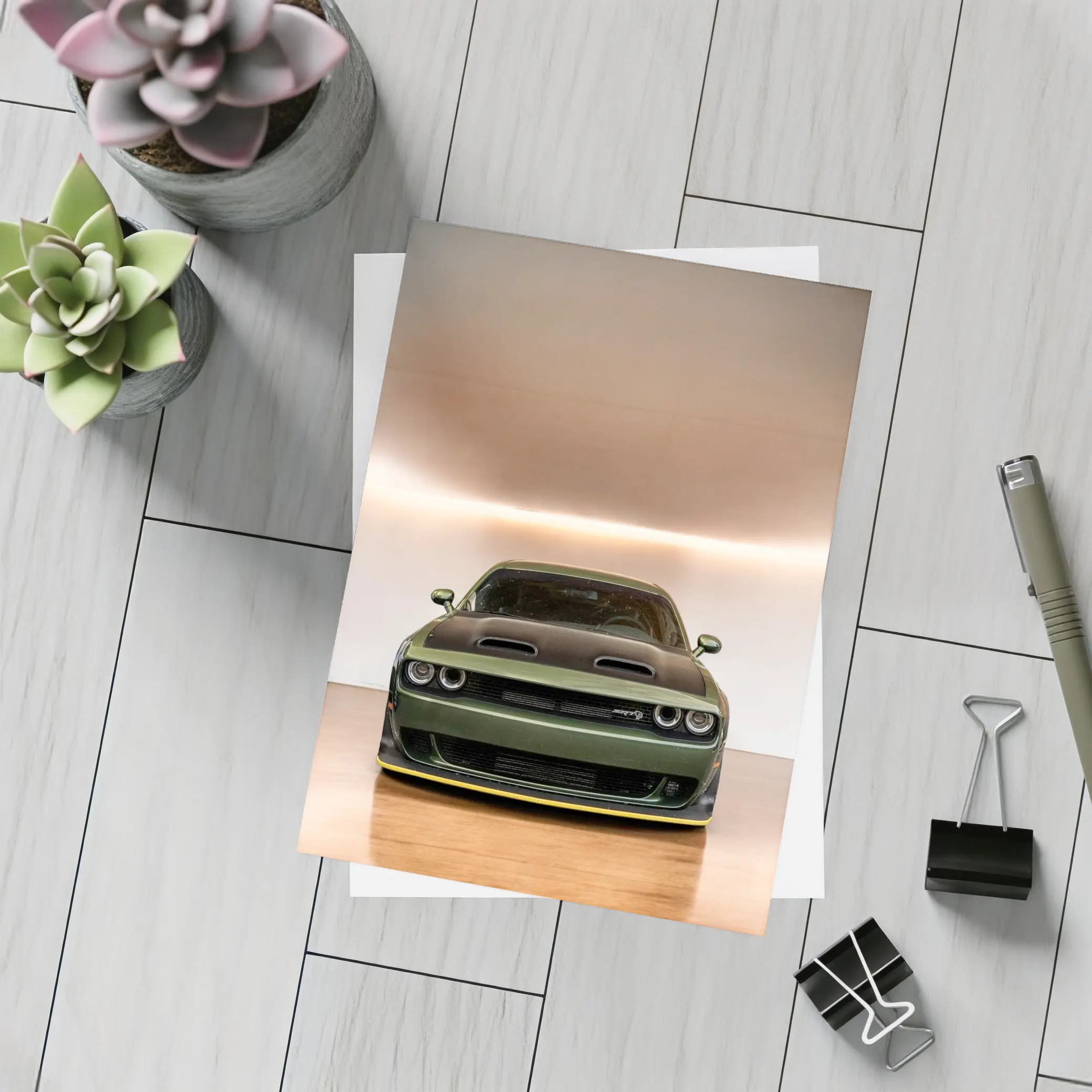 Dodge Challenger SRT Front View Green – Postcards