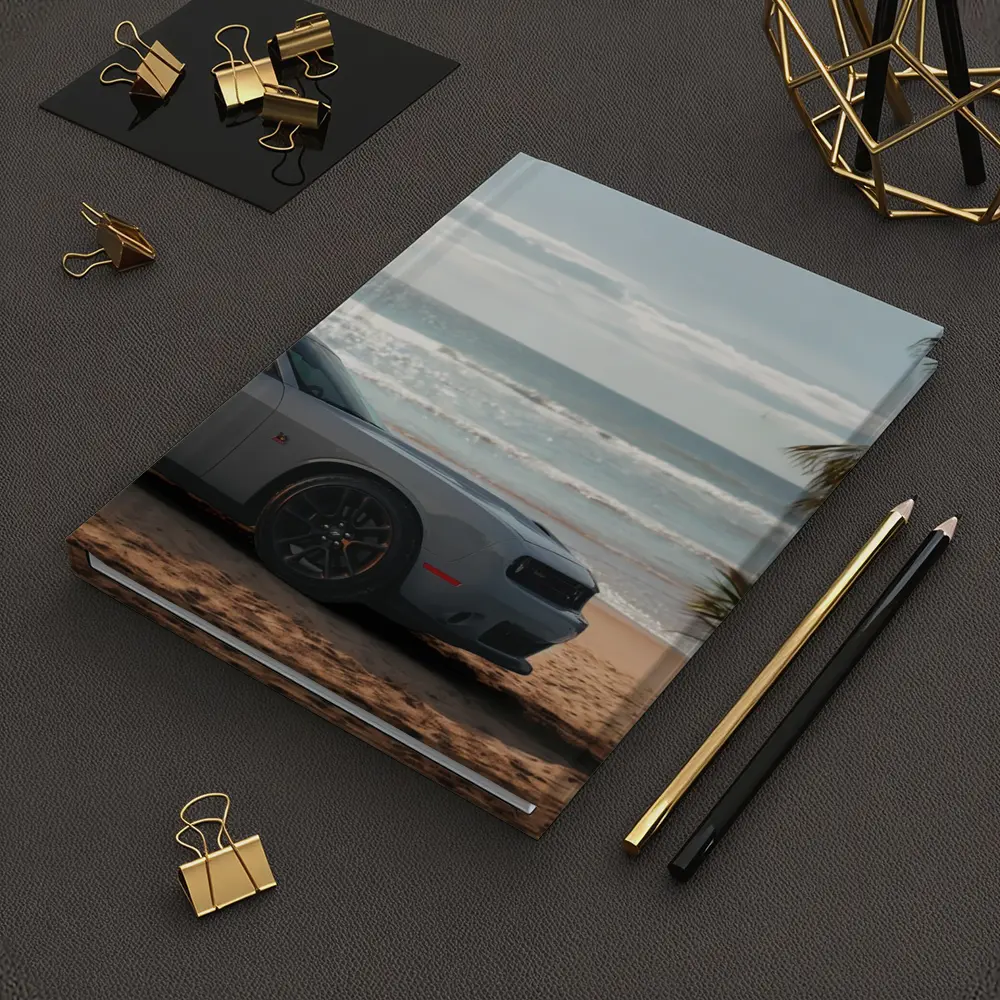 Dodge Challenger Gray Parked on Sunny Beach – Notebooks