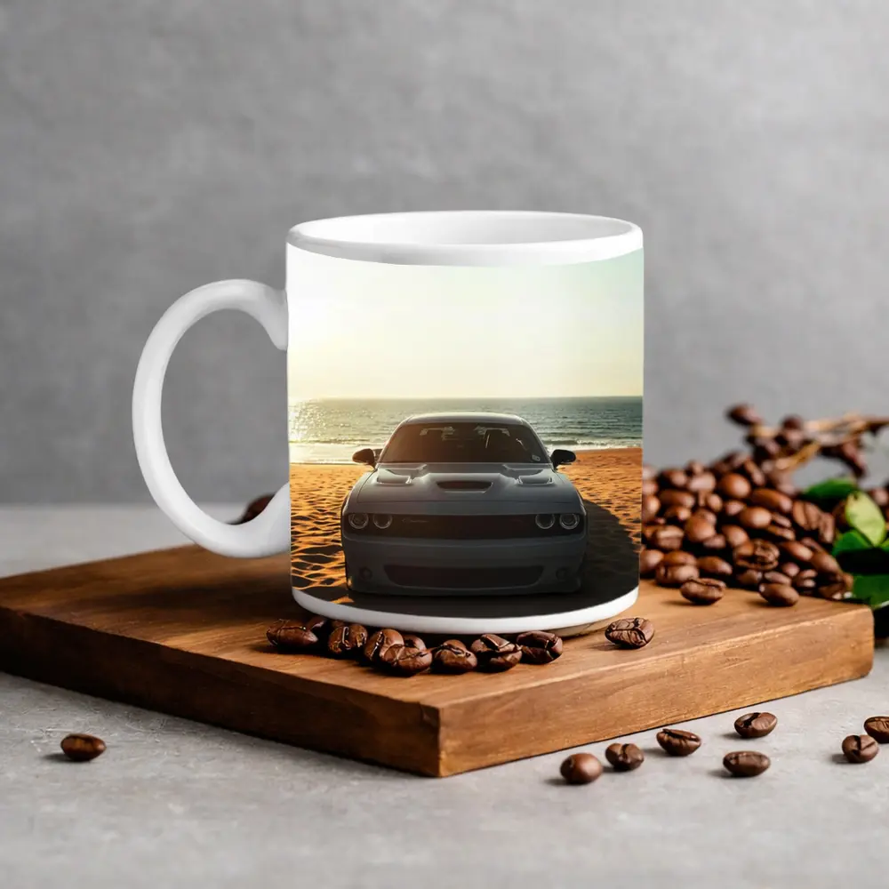 Dodge Challenger Gray Car Beach Ocean – Mugs